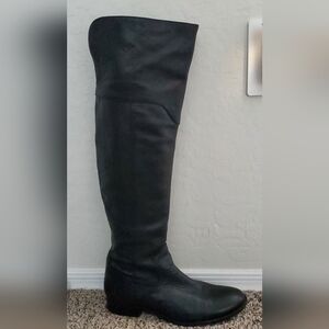 Black Leather Over-the-Knee  Boot